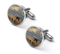 African Elephant Walking Cufflinks for Men Round Cuff Links Black Tie Clips for Business Wedding Graduation