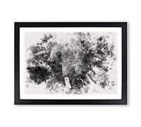African Elephant Watercolour Framed Print | A2 Black Framed Wall Art | Ready to Hang | Modern Animal Picture | Living Room Bedroom Lounge Office