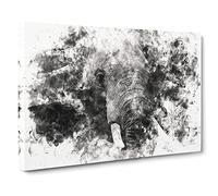 African Elephant Watercolour Modern Canvas Wall Art Print Ready to Hang, Framed Picture for Living Room Bedroom Home Office Décor, 30x20 Inch (76x50 cm)