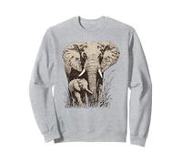African Elephant with Calf Retro-style Safari Wildlife Sweatshirt