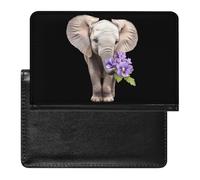 African Elephant with Violet Flower Funny Passport Holder for Travel Wallet Cover Document Organizer with Card Slot