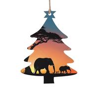 African Elephant Wooden Christmas Ornament Christmas Tree Shape Personalized Hanging Ornament Pendant Decoration for Xmas Tree Holiday Party Home Farmhouse Decor 2 PCS