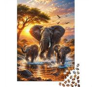African Elephants 1000 Piece Jigsaw Puzzle for Adults | 38x26cm Cardboard pieces, family time, detailed wildlife image, gift for puzzle fans