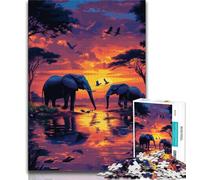 African Elephants 1000 Piece Jigsaw Puzzles for Teenagers,Family Game Stress Reliever Difficult Challenge Artists Collection,Fine Art (38x26cm)