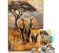 African Elephants Adult Jigsaw Puzzles 1000,Challenging Game And Family Play Wall Decoration Unique Birthday And Xmas Gifts 50x75cm