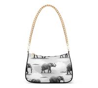 African Elephants Black White Ladies Shoulder Bag for Women Retro Formal Purse Hobo Luxury Tote Handbags Zipper Closure
