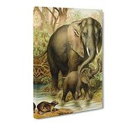 African Elephants & Hyrax Canvas Print | Gallery Wrapped 30mm Frame Wall Art | 30x20 inches | Ready to Hang | Retro Animal Picture | Living Room Bedroom Lounge Office