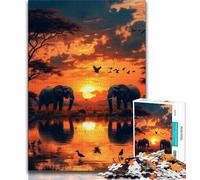 African Elephants Jigsaw Puzzles for Teenagers 1000 Jigsaws,Stress Reliever Difficult Challenge Suitable for Desktop Decoration (75x50cm)