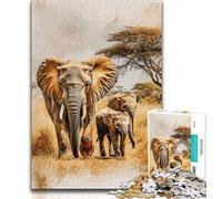 African Elephants JigsawPuzzle 1000 Pieces for Adults,Challenging To Complete But Fun And Humorous with Matching Poster And Trivia Sheet 38x26cm