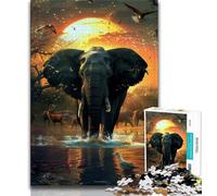 African Elephants JigsawPuzzle 1000 Pieces for Adults,Toys Educational Games Stress Relieving Suitable for Desktop Decoration (38x26cm)