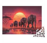 African Elephants on The Savannah Jigsaw Puzzles. 1000pcs (75x50cm) Whimsical Challenge Toy for Educational Games Gifts