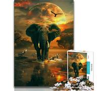 African Elephants Puzzles for Teenagers 1000 Pieces,Staycation Kill Time Every Piece Is Unique - Challenging Family Fun Game 50x75cm