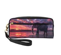 African elephants taking a walk under the dazzling sunset Versatile Travel Makeup Bag - Double-Sided Print, Ultra-Soft PU Leather Cosmetic Organizer for Women, Mothers Day Gifts & Teacher Appreciation