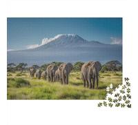 African Elephants Walk on The Savanna 1000pcs (75x50cm) Erwachsenenpuzzle - Erwachsenenpuzzle DIY-Puzzlespielzeug