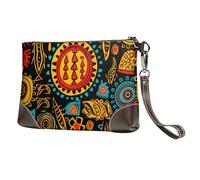 African Ethnic Leather Clutch Bag for Women, Indian Wristlet Purse with Detachable Strap Evening Handbag, Ladies Long Wallet for Wedding Party Travel Business