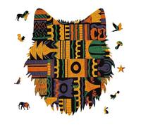 African Ethnic Pattern Jigsaw Puzzle 175PCS Wolf Head Design Puzzle Wooden Jigsaw Puzzles for Adults Families