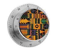 African Ethnic Pattern Kitchen Timer 60 Minute Visual Wind Up Timers Indoor Mechanical Timers with Magnetic Base Stainless Steel Timer for Home Cooking Time Management Tool