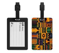African Ethnic Pattern Luggage Tags Suitcases - TPU Travel Bag Tags with Name Id Label and Black Loop - Unique Cute Id Labels for Women Men Suitcase Baggage Bag Backpack Instrument
