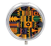 African Ethnic Pattern Pill Box Case 3 Compartment Travel Medicine Pill Organizer 3x A Day Portable Vitamin Organizer with Mirror Small Pillbox for Purse & Pocket Cute Daily Medicine Container Metal V