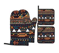 African Ethnic Pattern Print Oven Mitts and Pot Holders,Heat Resistant Non-Slip Surface Soft Inner Lining for Cooking Baking