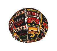 African Ethnic Pattern Printed Double-Layer Waterproof Shower Cap - Reusable Spa & Face Mask Bathing Hat for Travel, Home Care & Beauty Routine