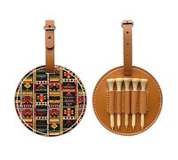 African Ethnic Pattern Printed Golf Tee Pouch Bag, PU Leather Tees Holder Ball Pocket Gifts for Golfer Men Women, Brown