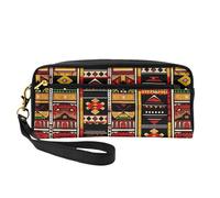 African Ethnic Pattern Printed Makeup Bag for Women Travel PU Leather Cosmetic Bag with Wristlet Toiletry Bag