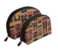 African Ethnic Pattern Printed Makeup Bags 2-Piece Portable Shell Travel Toiletry Bag Cosmetic Organizer Bag for Women