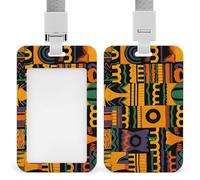 African Ethnic Pattern Retractable ID Badge Holder with Lanyard Vertical Badge Reel Keychain Clip Name Tag Id Card Holder Protector for Nurse Officer Teacher Security Staff Women Men