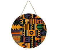 African Ethnic Pattern Welcome Sign for Front Door 7.9 Wooden Flower Door Hanger, Rustic Round Large Wood Plaque Wall Hanging Decor for Front Porch Outdoor Farmhouse Home Decorations