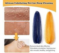 African Exfoliating Net Sponge with Knots,2 Pieces Afro ScrubExfoliating Net , Reusable Back Scrub Cloth forShower,Men & Women ,BathBody Scrubber with Rope Handles (blue and gold)