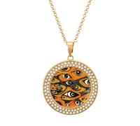 African Eyes Peeping Fashion Necklace Chain Round Graphic Pendant with Diamond Jewellery Golden-style