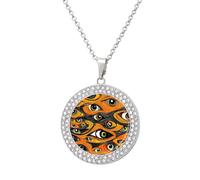 African Eyes Peeping Fashion Necklace Chain Round Graphic Pendant with Diamond Jewellery Silver-style