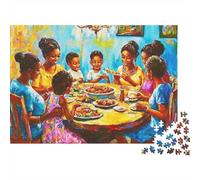 African Family Dinner 1000 Pieces Eco-Friendly Paper Jigsaw Puzzle Bundle for Senior Enthusiasts, Brain Training Puzzle, Travel Activity, Popular Option 70x50cm/1000pcs