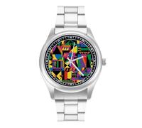 African Geometric Men's Casual Watch with Stainless Steel Strap Alloy Quartz Wrist Watches