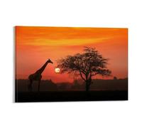 African Giraffe at Sunset Serengeti National Park Tanzania Africa Wild Animal Tree Vintage Canvas Poster Wall Art Decor Prints Poster Modern Canvas Art Pictures for Living Room Bedroom 20 x 30 cm