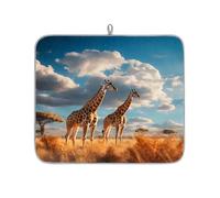 African Giraffe Grassland Microfibre Dish Drying Mat - 45 x 40 cm Absorbent Drying Mat Coffee Machine Mat Dishes Rack Mat Countertop Protector Mat