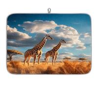 African Giraffe Grassland Microfibre Dish Drying Mat - 60 x 45 cm Absorbent Drying Mat Coffee Machine Mat Dishes Rack Mat Countertop Protector Mat
