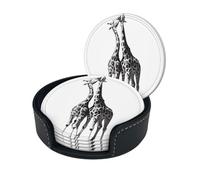African Giraffe Print Coasters For Drinks With Holder Set Of 6, Pu Leather Coasters Drink Coasters Cup Pad Mats