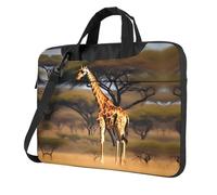 African Giraffe Print Laptop Bag, Adjustable Shoulder Strap and Hidden Handle, Simplify Your Everyday, Black/White, 14 inch
