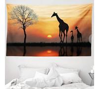 African Giraffe Tapestry Wall Hanging Sunset Extra Large Tapestry Fabric Wall Hangings Art 3D Print Tapestries for Bedroom Living Room Home Decor 230x274 cm a-9378