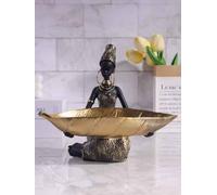 African Girl Holding Plate Sculpture Home Office Decor Ornament