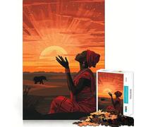 African Girl Sunset Prayer Jigsaw Puzzles for Adults 1000 Piece Strong Memory Pastime Game Joyful Challenge Thoughtful Gift (50x75cm)