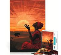 African Girl Sunset Prayer Teenagers 1000 Piece Jigsaw Puzzle Serene Game Tight Connection Pattern Build Birthday Art Gift (38x52cm)