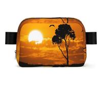 African Grass Sunset Square Fashion Waist Bag with Print,Water-Resistant Twill Fabric,Chest Pack Or Belt Bag, Adjustable Strap 65-120cm for Men Women