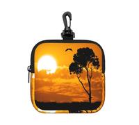 African Grass Sunset Square Zipper Pouch with All-Over Print,Waterproof Small Organizer Bag, Lightweight Durable for Coins,Cards, Keys for Travel Daily Use