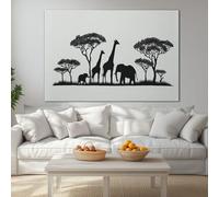 African Grassland Animal Giraffe Trees Modern Framed Canvas Wall Art 100L x 75W cm, Bright Yellow Large Giclee Prints Ready to Hang for Living Room Bedroom Office Decor - Wrapped Wood Frame