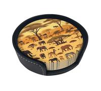 African Grassland Animals 6-Piece Coaster Set, Round Coaster Set Suitable For Various Mugs,& For Home Decoration Desktop Protectors.