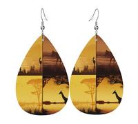 African grassland animals Leather Earrings Dangle Drop Earring Lightweight Teardrop Earrings Vintage Bohemian Earring for Women Christmas Birthday Gift Fashion Jewelry