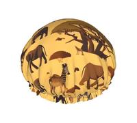 African grassland animals One Size Double-layer shower cap prevents hair from getting tangled during showering and skincare.